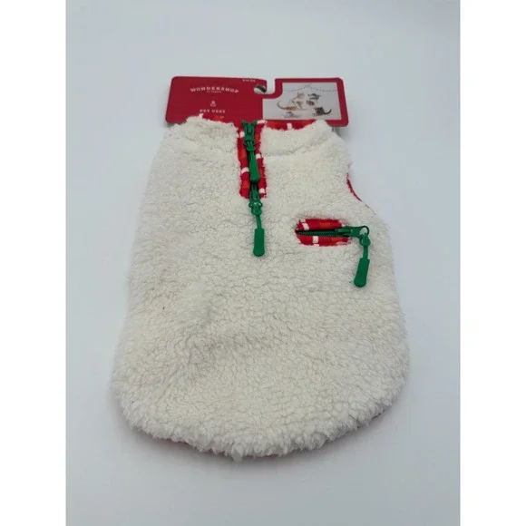 Faux Shearling Zipper with Trim Fleece Dog Vest Wondershop Cream Size Small NEW - Picture 2 of 9